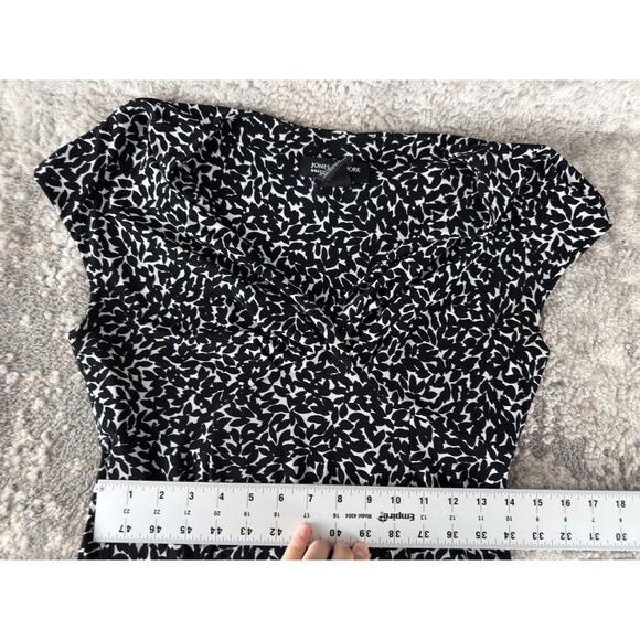 Jones New York Petites Size 8P Abstract Fit Flared Midi Dress Black White Cap - Picture 5 of 8
